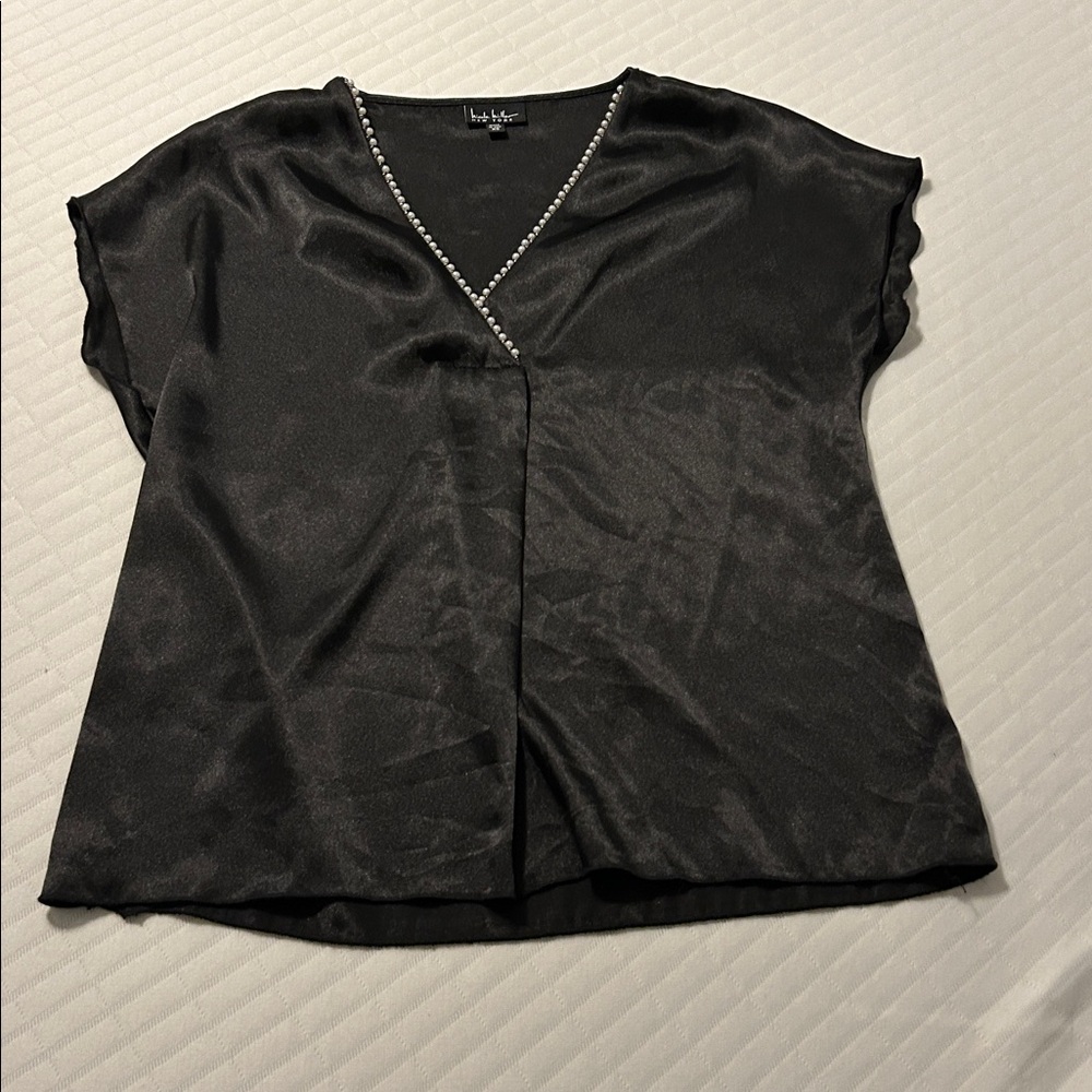 Nicole Miller Black Satin Blouse